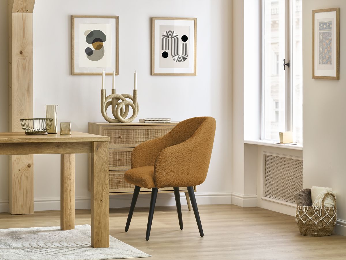 Chaise SOPHIE bouclette et pieds scandinaves noirs jaune — vue 5