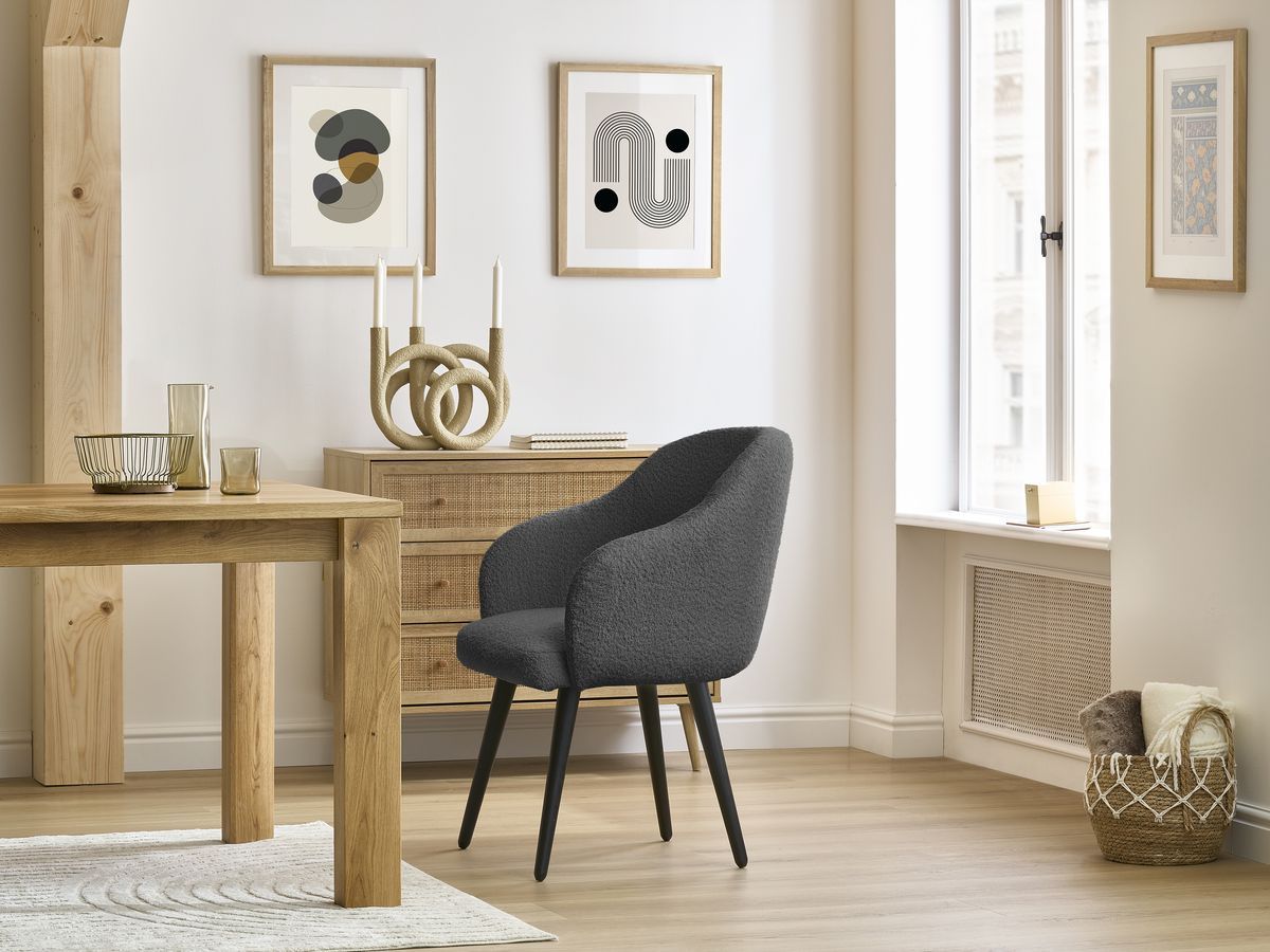 Chaise SOPHIE bouclette et pieds scandinaves noirs gris foncé — vue 5