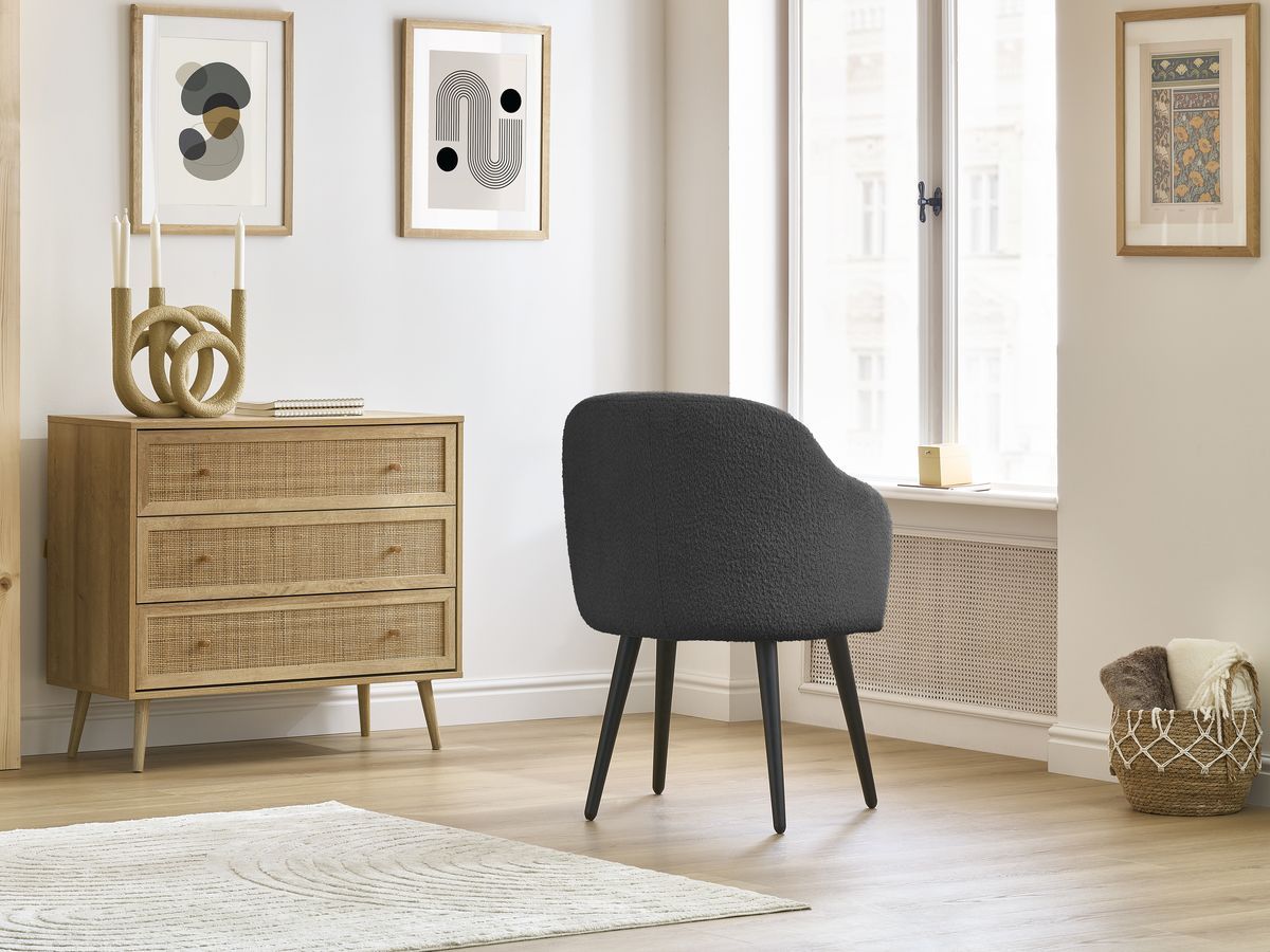 Chaise SOPHIE tissu bouclette et pieds scandinaves noirs