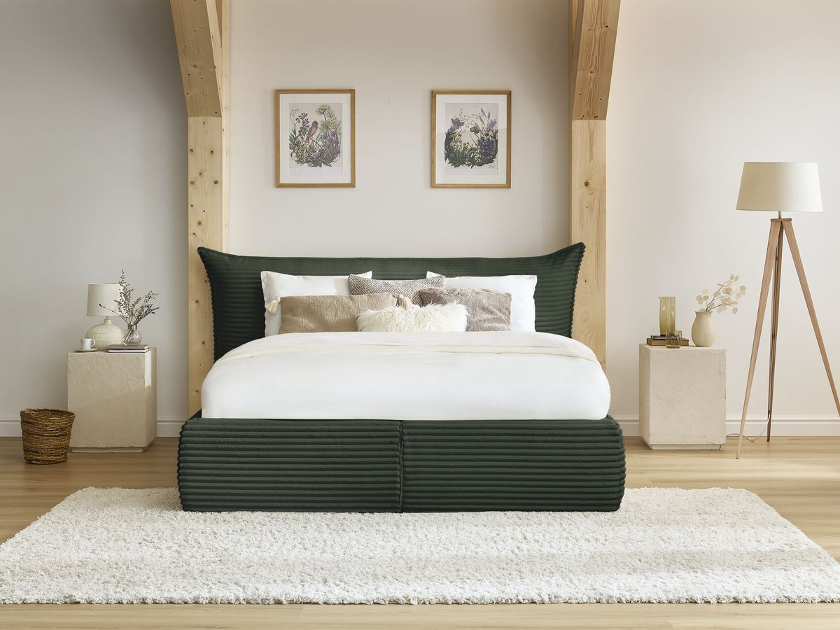 Lit coffre JADE avec tête de lit effet oreiller gros côtelé doux vert — vue 5