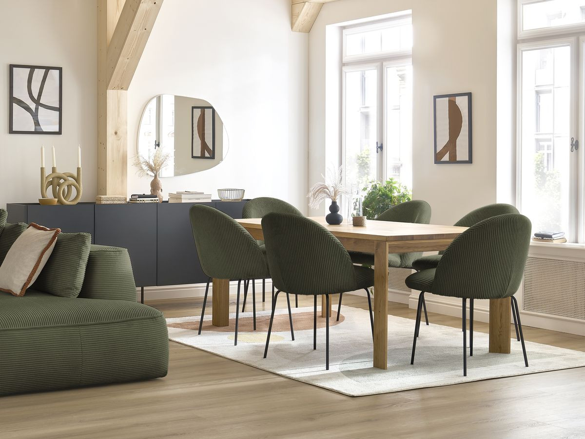 Set LALIE-stoelen in corduroystof en zwarte metalen poten