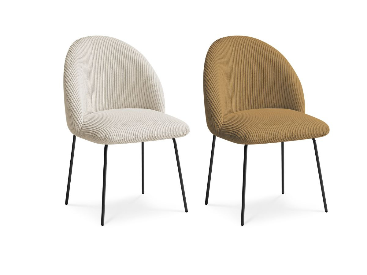 lot de chaises lalie tissu velours côtelé et pieds métal noir de couleur jaune et beige