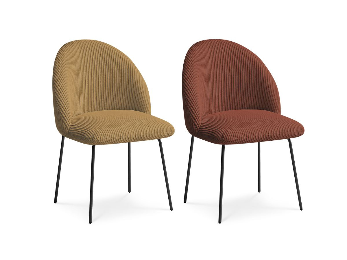 lot de chaises lalie tissu velours côtelé et pieds métal noir de couleur orange et jaune