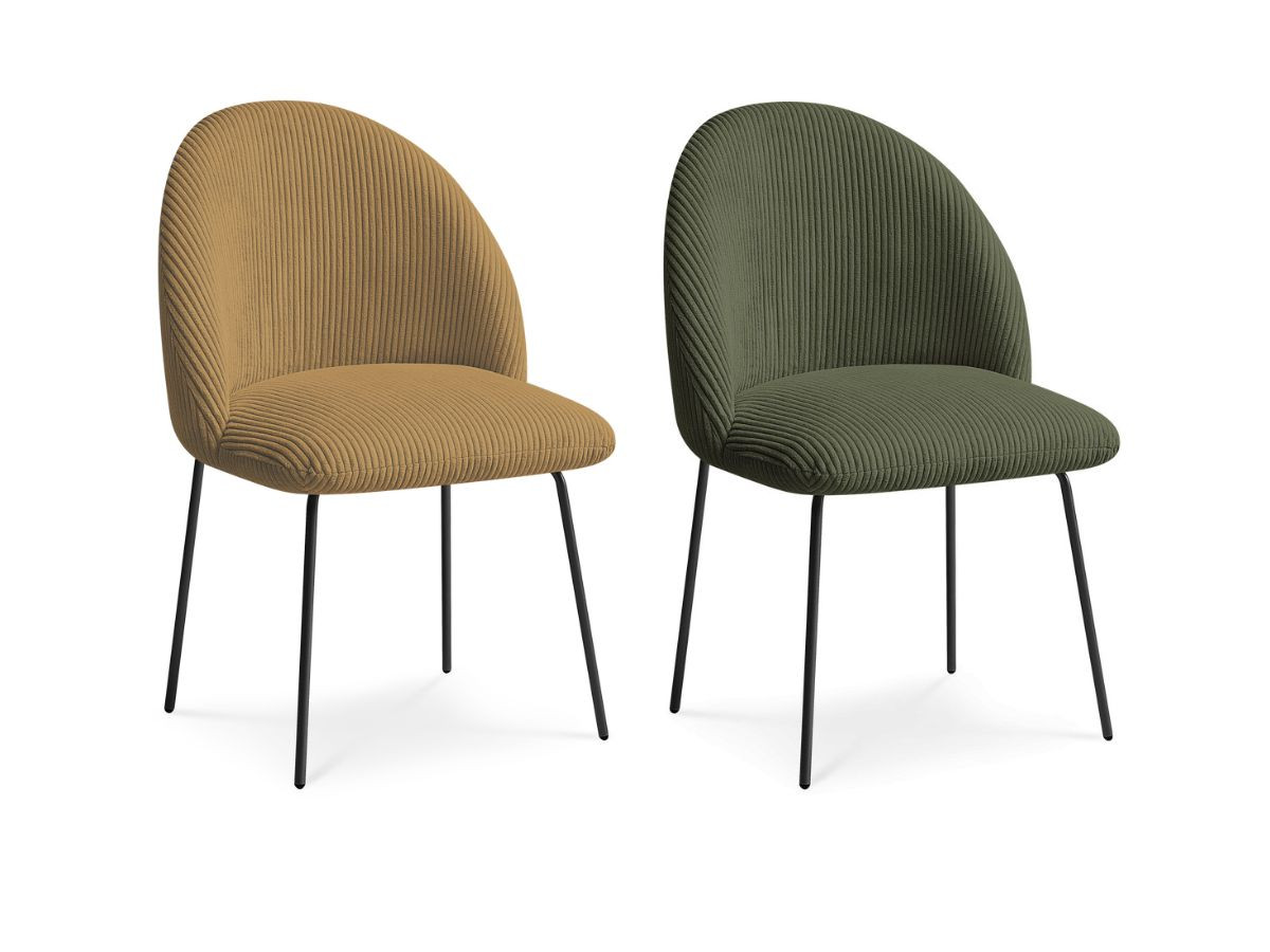 Set LALIE-stoelen in corduroystof en zwarte metalen poten
