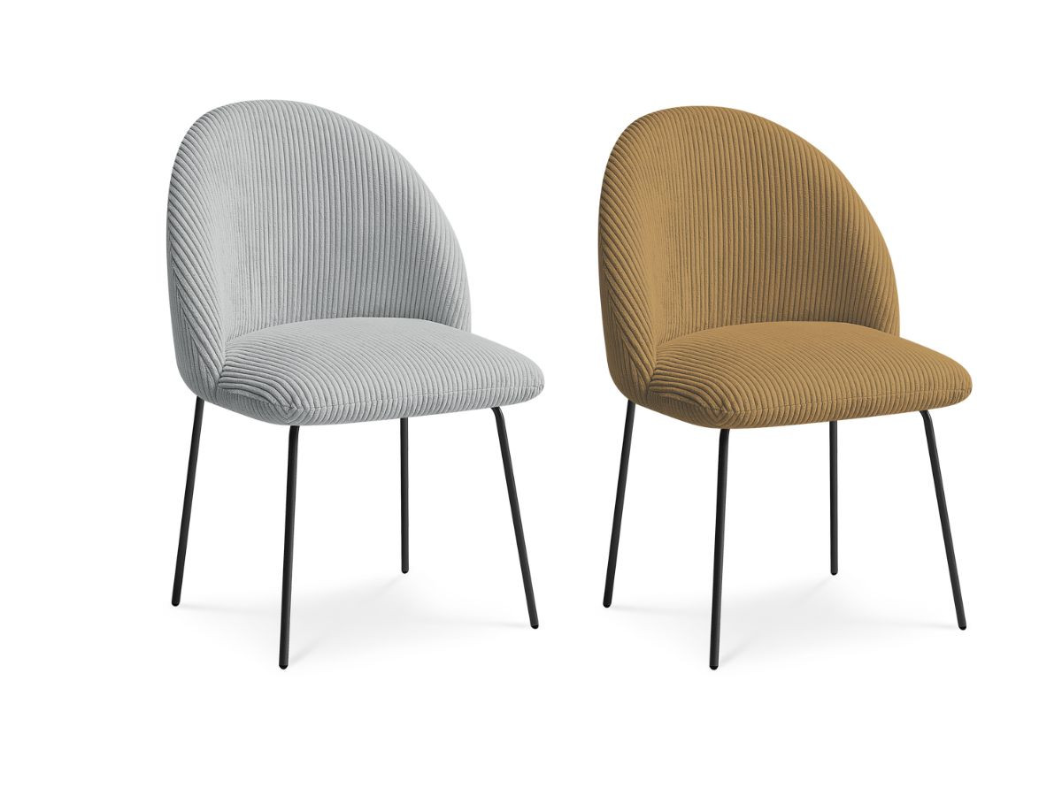 lot de chaises lalie tissu velours côtelé et pieds métal noir de couleur gris clair et jaune