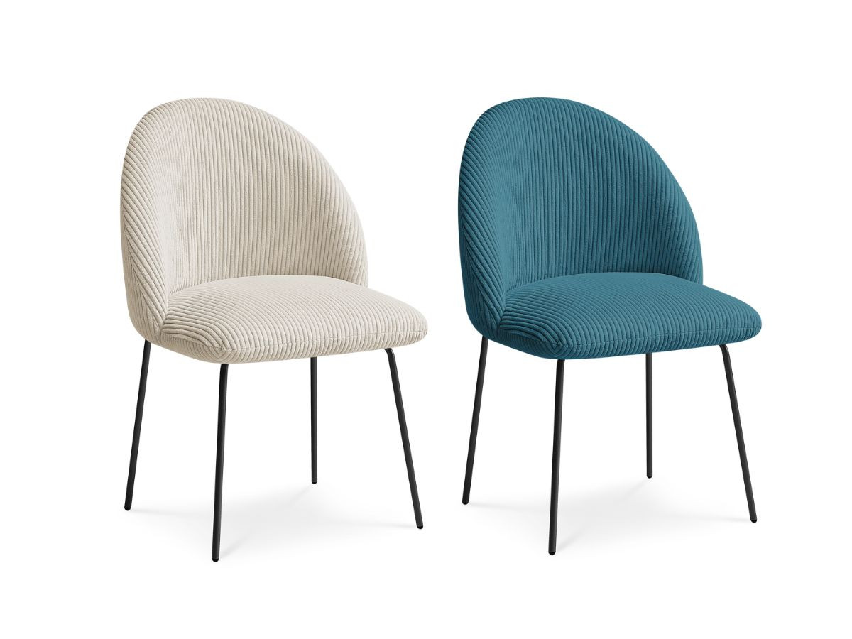 Lot de chaises LALIE tissu velours côtelé et pieds métal noir