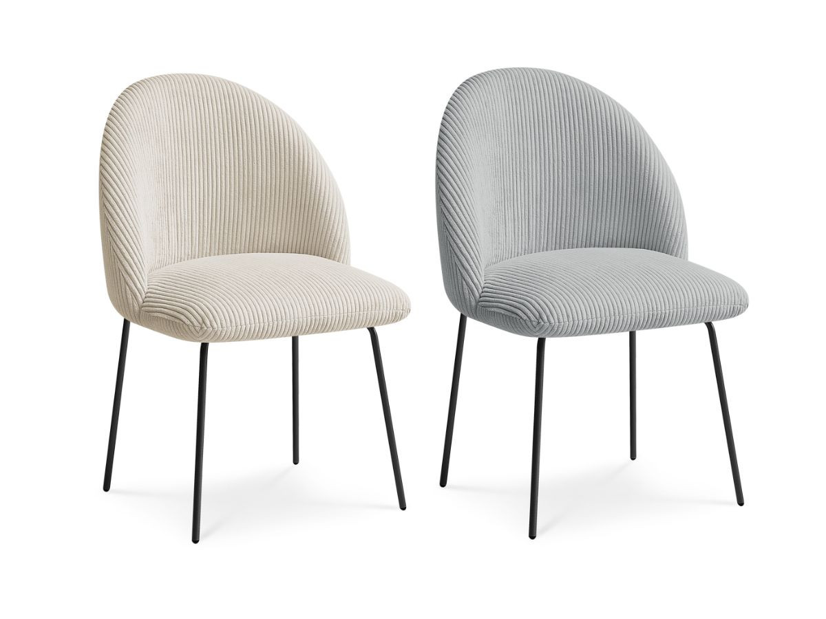 Set LALIE-stoelen in corduroystof en zwarte metalen poten