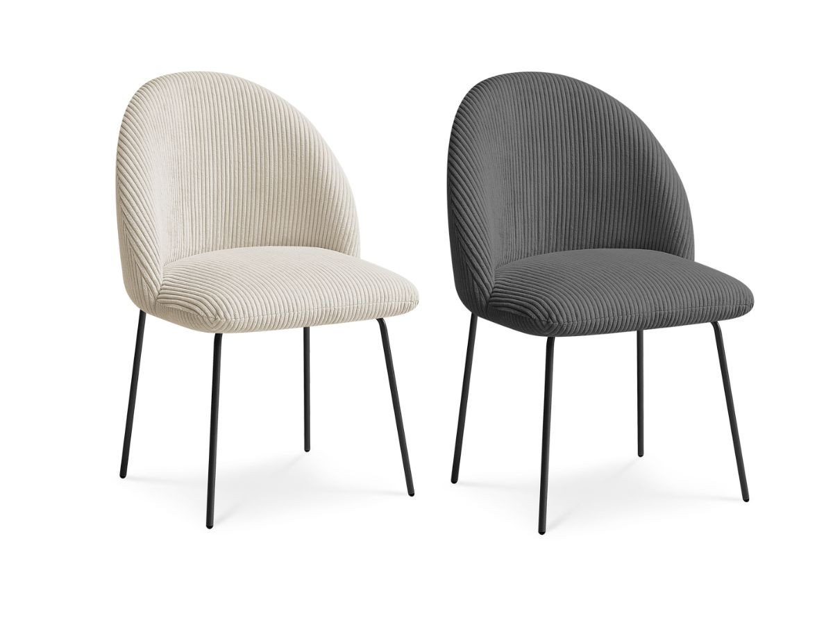 Lot de chaises LALIE tissu velours côtelé et pieds métal noir