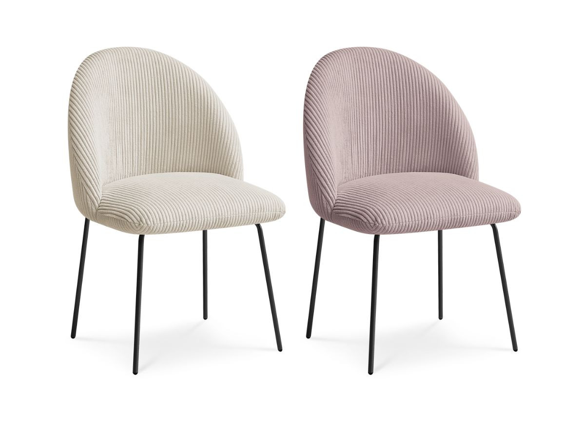 Lot de chaises LALIE tissu velours côtelé et pieds métal noir