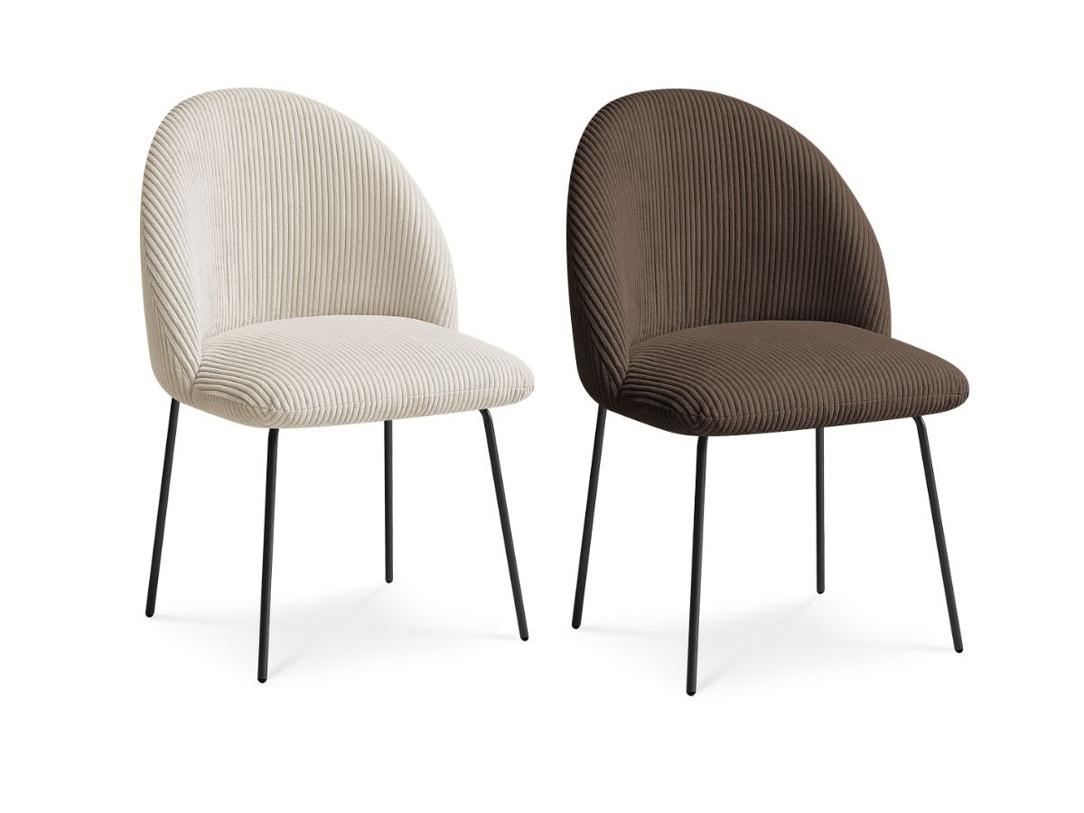 lot de chaises lalie tissu velours côtelé et pieds métal noir de couleur beige et marron