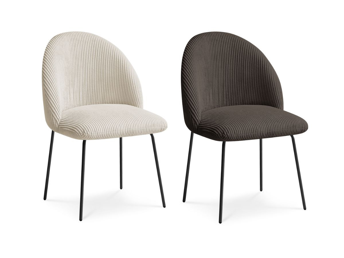 Lot de chaises LALIE tissu velours côtelé et pieds métal noir