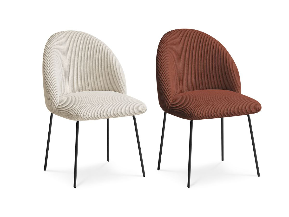 Set LALIE-stoelen in corduroystof en zwarte metalen poten