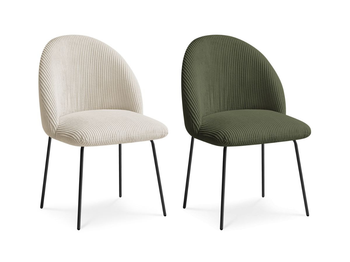 Lot de chaises LALIE tissu velours côtelé et pieds métal noir