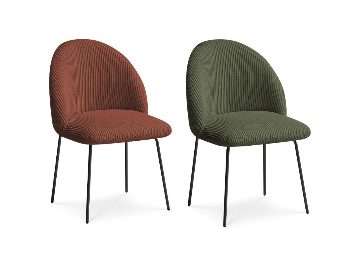 Lot de chaises LALIE tissu velours côtelé et pieds métal noir