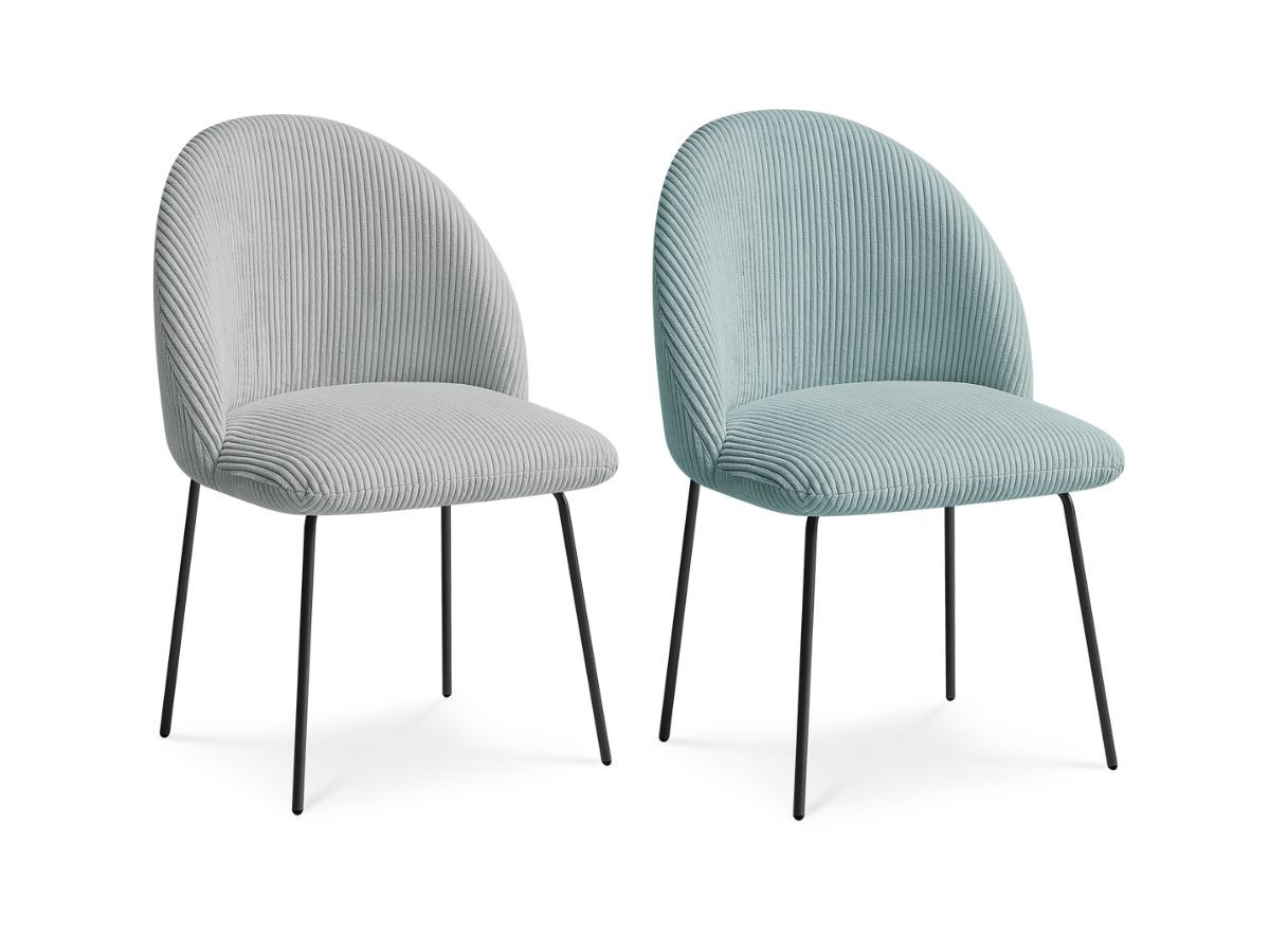 Lot de chaises LALIE tissu velours côtelé et pieds métal noir