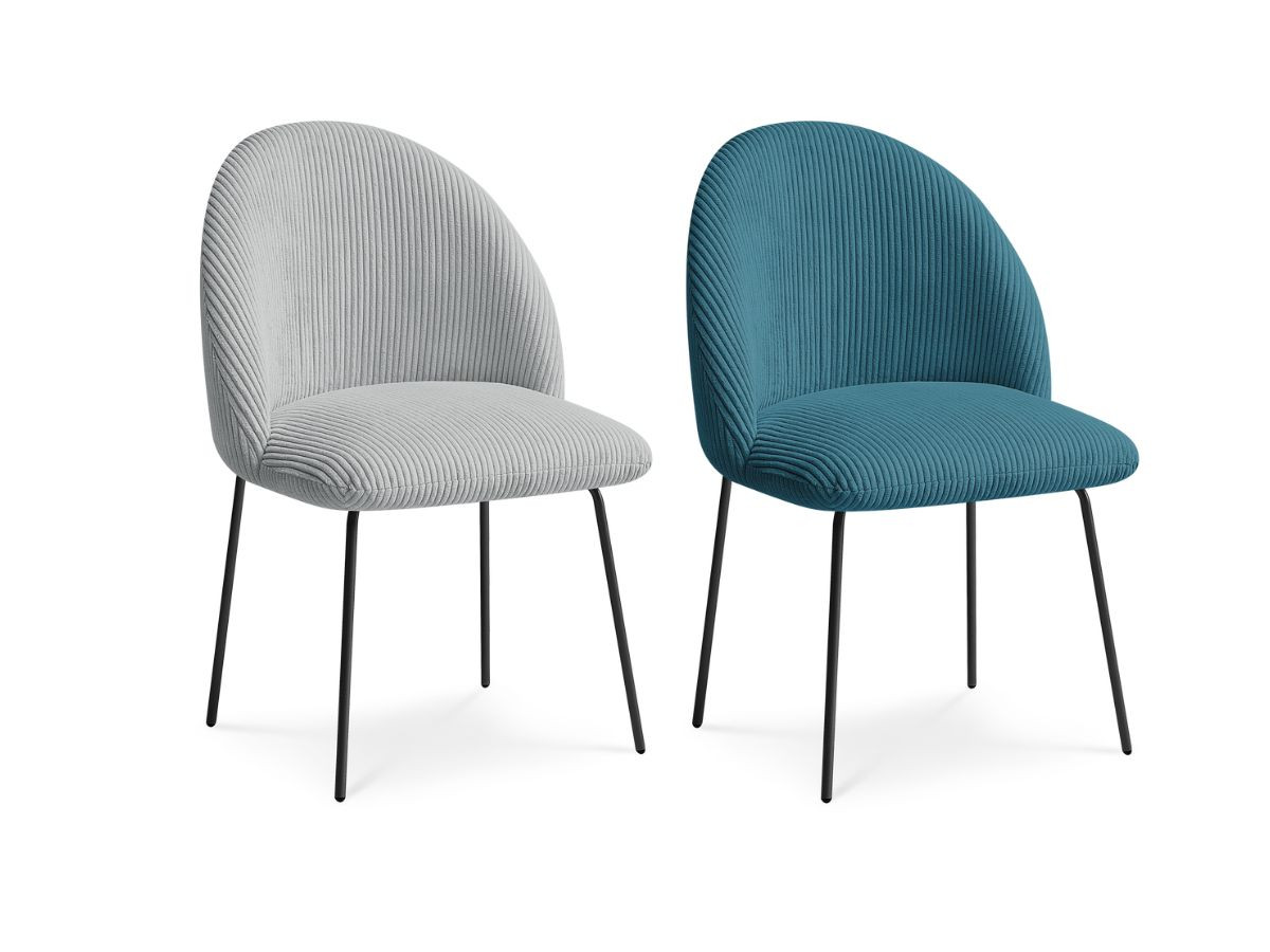 Lot de chaises LALIE tissu velours côtelé et pieds métal noir