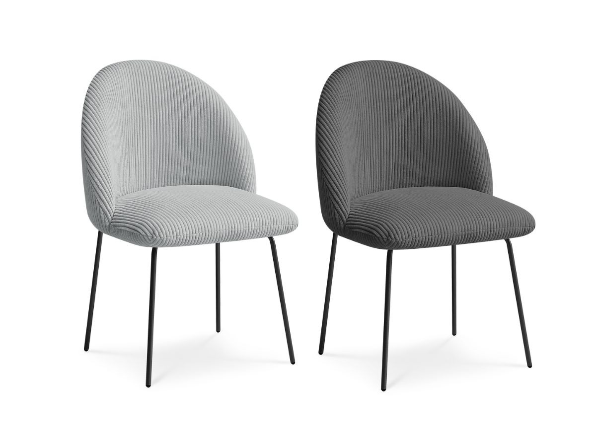 Lot de chaises LALIE tissu velours côtelé et pieds métal noir