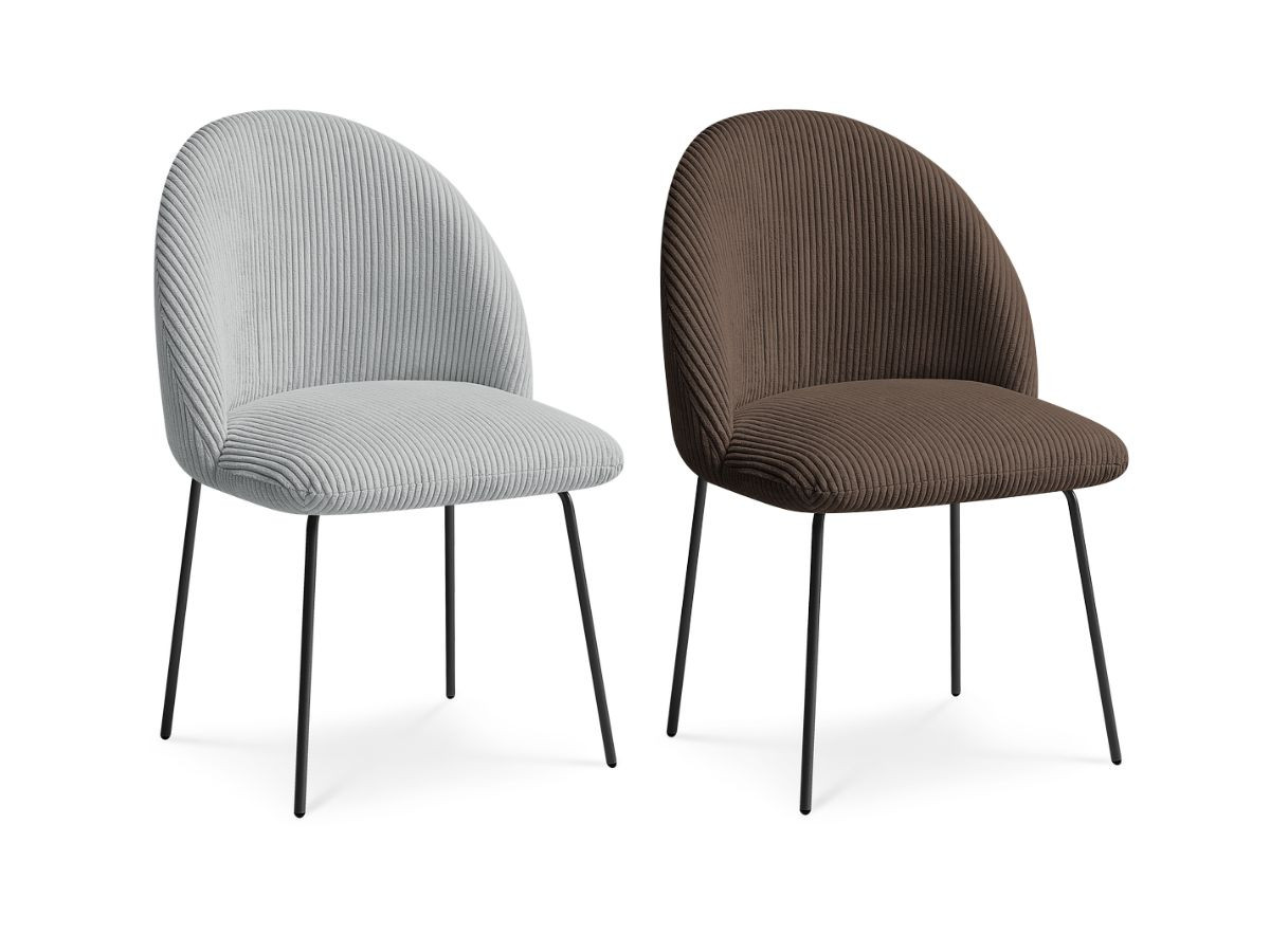 lot de chaises lalie tissu velours côtelé et pieds métal noir de couleur gris clair et marron