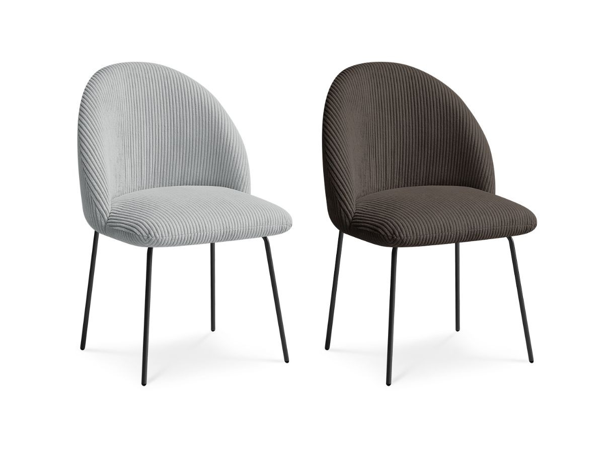 Lot de chaises LALIE tissu velours côtelé et pieds métal noir