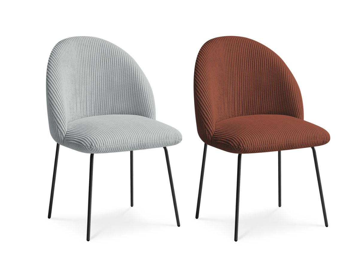 lot de chaises lalie tissu velours côtelé et pieds métal noir de couleur gris clair et orange