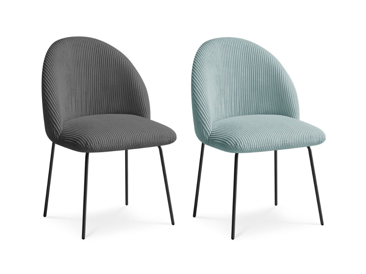 Set LALIE-stoelen in corduroystof en zwarte metalen poten