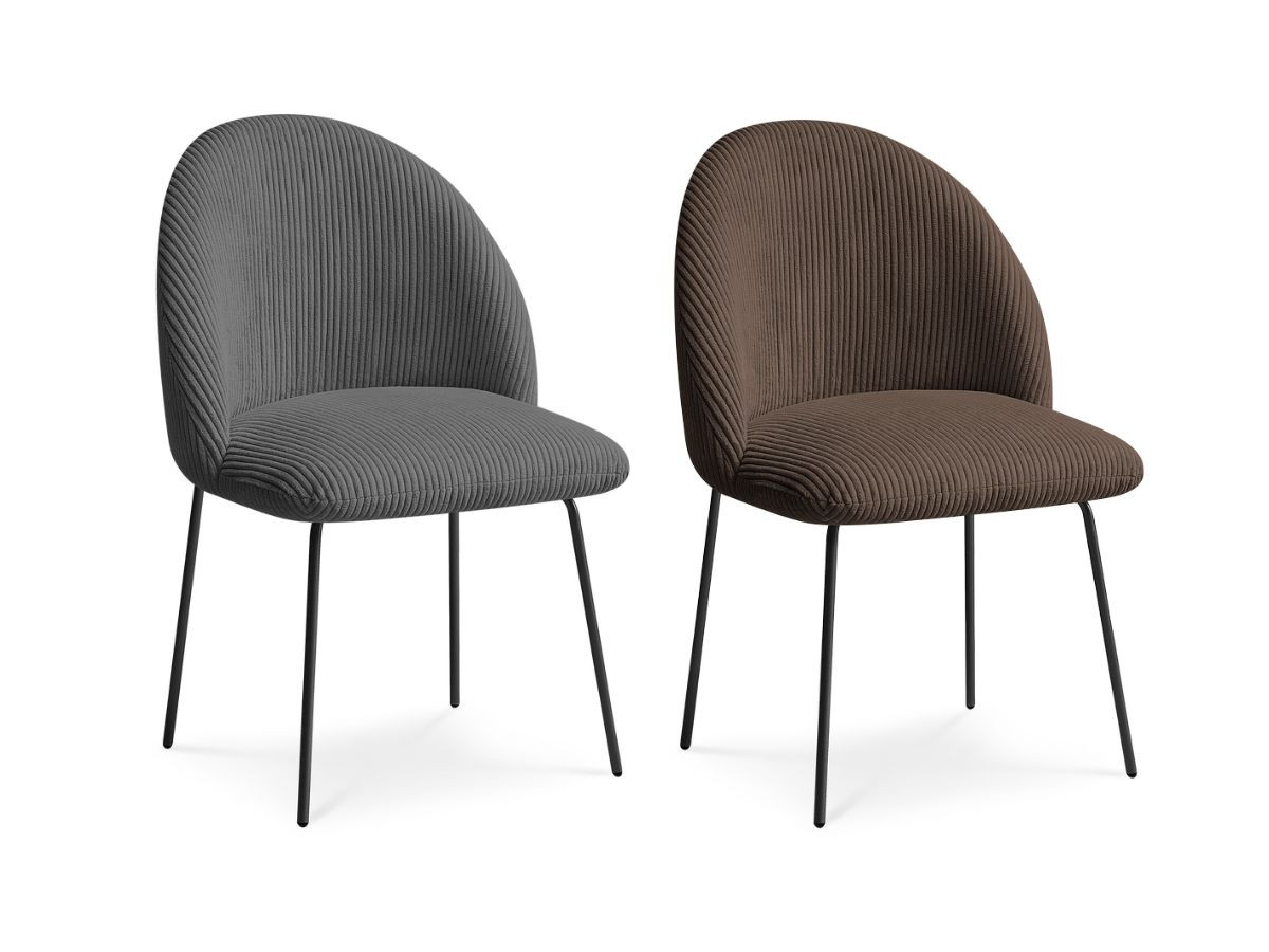 Lot de chaises LALIE tissu velours côtelé et pieds métal noir