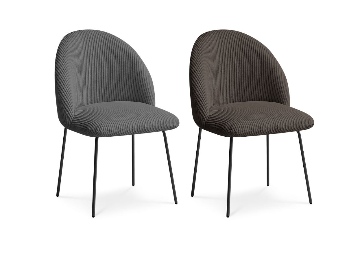 lot de chaises lalie tissu velours côtelé et pieds métal noir de couleur gris foncé et taupe