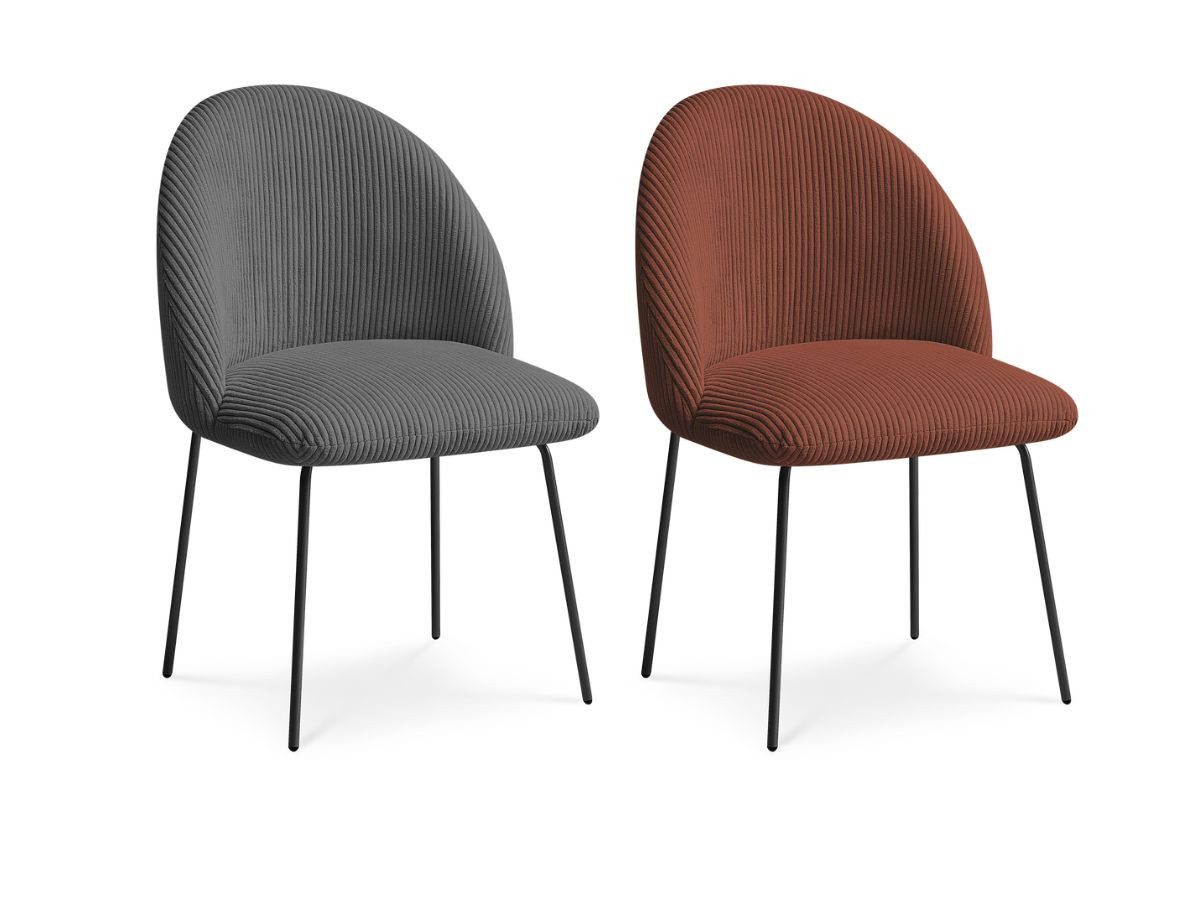 lot de chaises lalie tissu velours côtelé et pieds métal noir de couleur gris foncé et orange