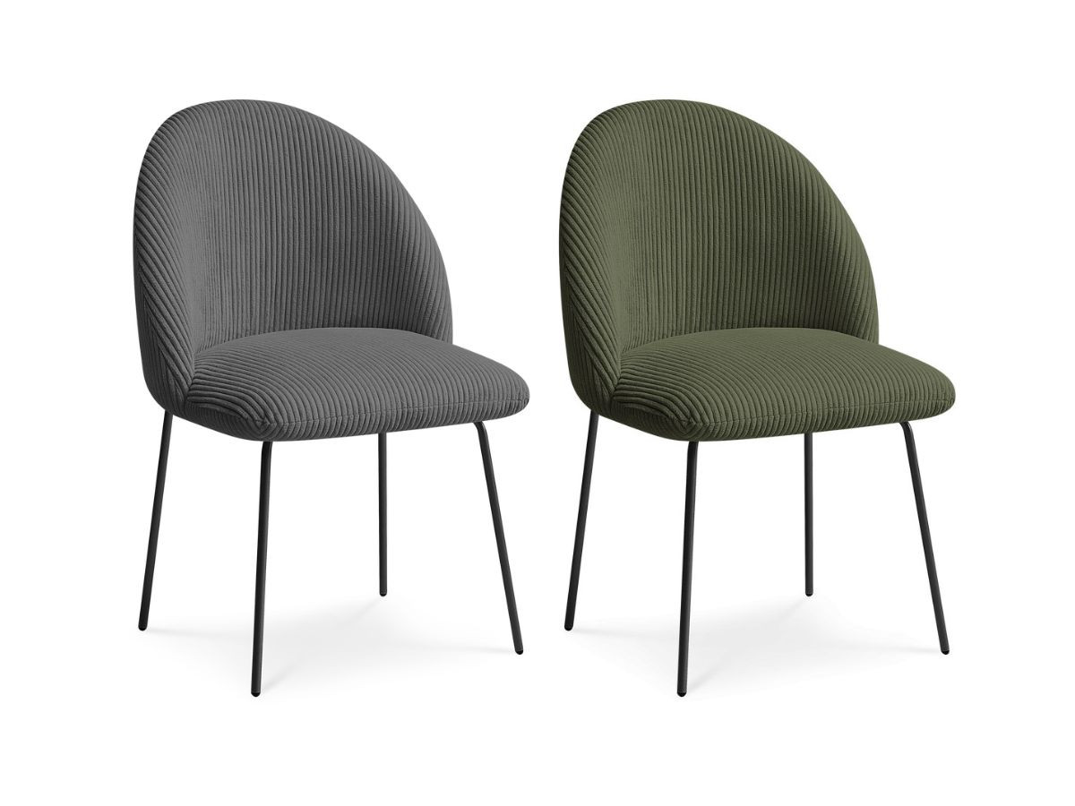 Lot de chaises LALIE tissu velours côtelé et pieds métal noir