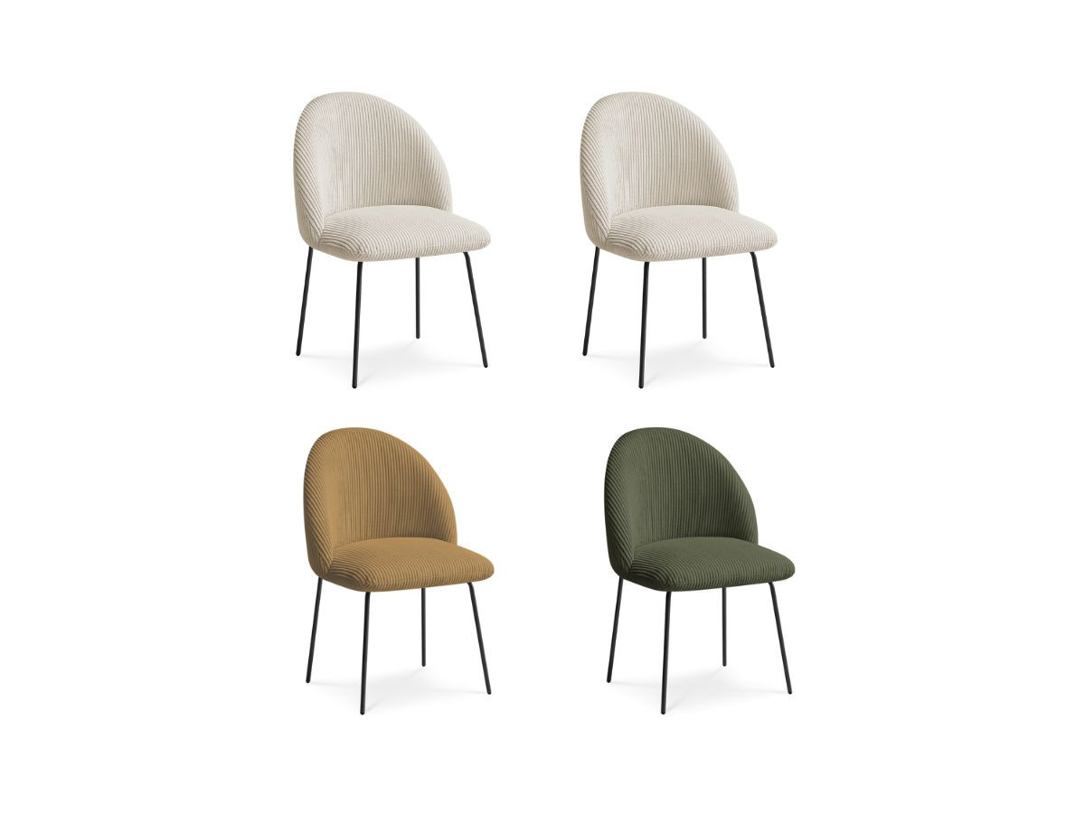 lot de chaises lalie tissu velours côtelé et pieds métal noir de couleur multicolore