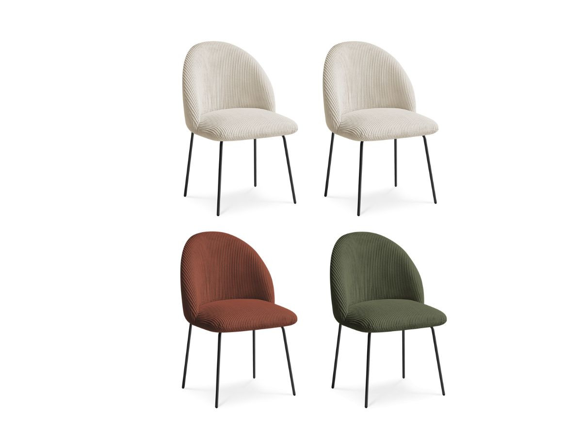 Lot de chaises LALIE tissu velours côtelé et pieds métal noir