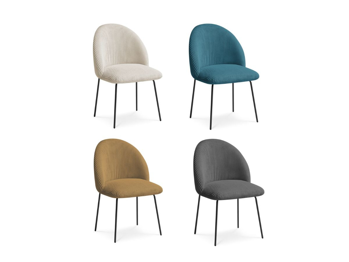 Lot de chaises LALIE tissu velours côtelé et pieds métal noir