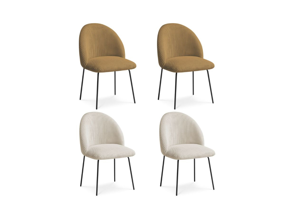Lot de chaises LALIE tissu velours côtelé et pieds métal noir