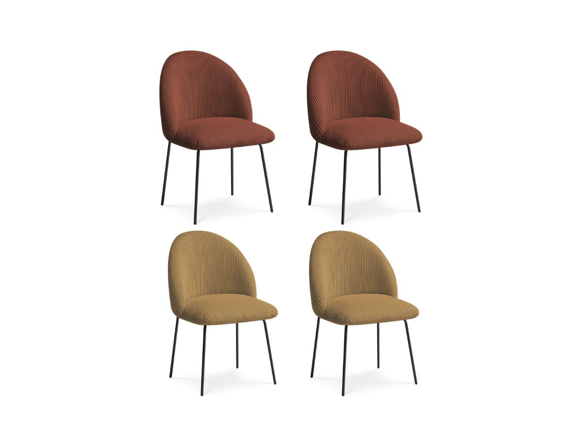 Lot de chaises LALIE tissu velours côtelé et pieds métal noir