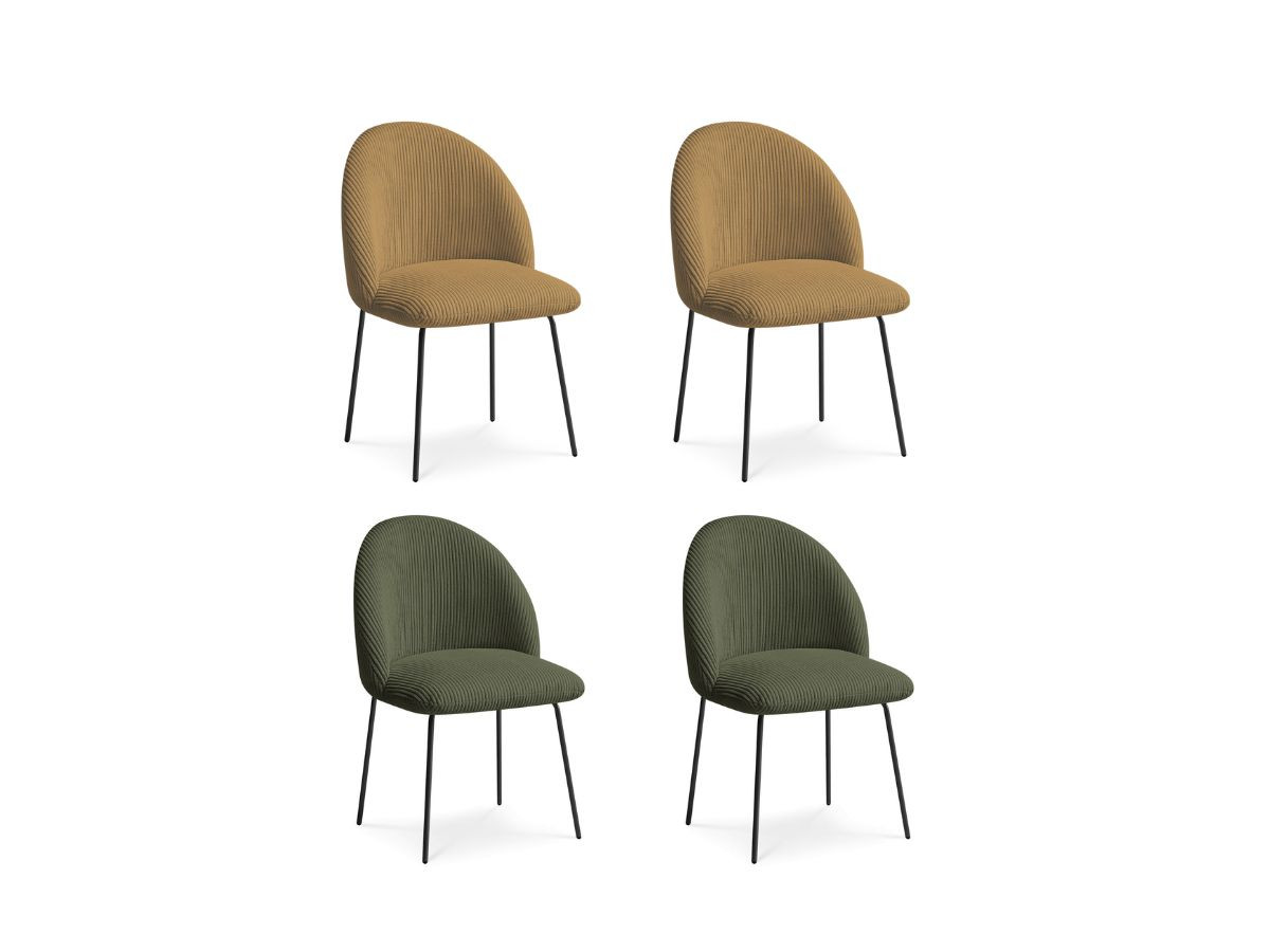 Set LALIE-stoelen in corduroystof en zwarte metalen poten