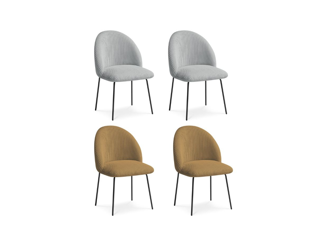 Lot de chaises LALIE tissu velours côtelé et pieds métal noir