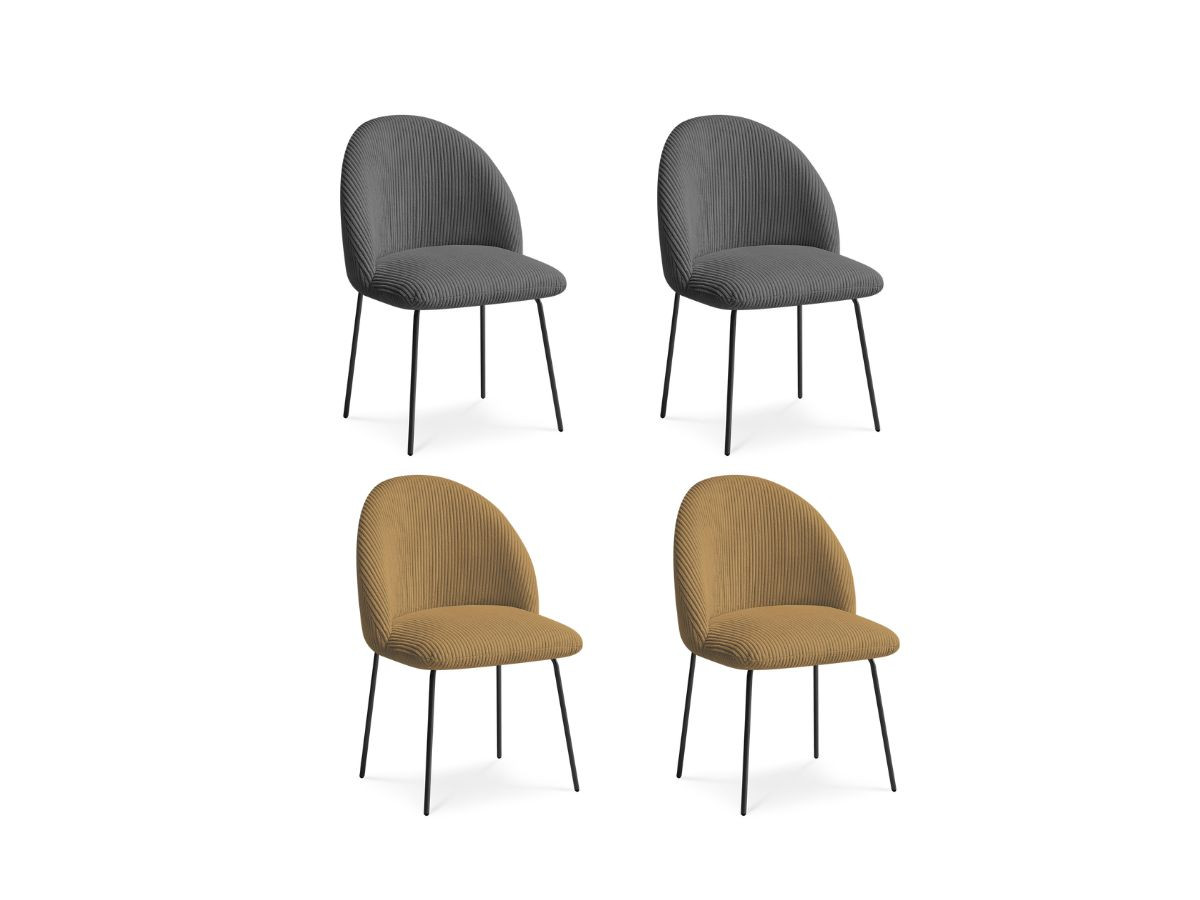 Lot de chaises LALIE tissu velours côtelé et pieds métal noir