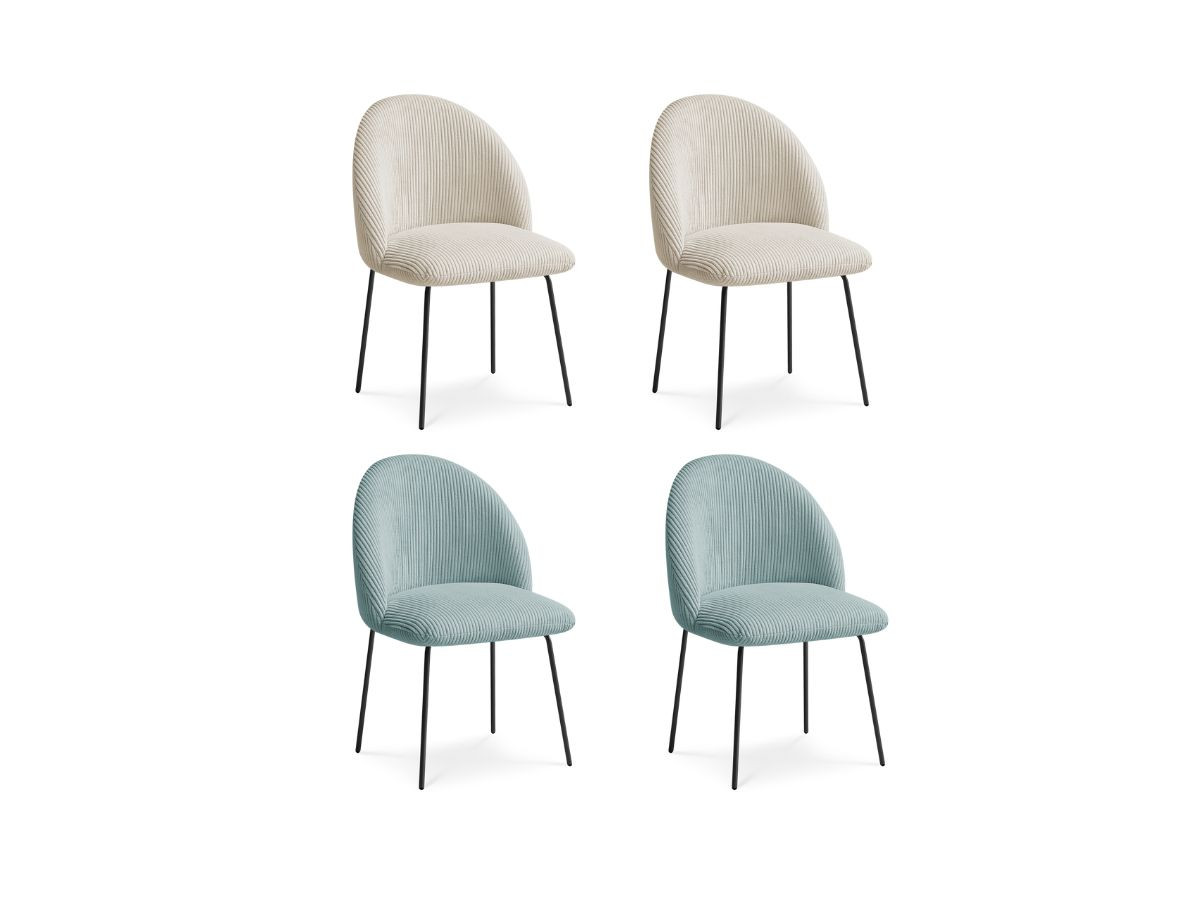 Lot de chaises LALIE tissu velours côtelé et pieds métal noir