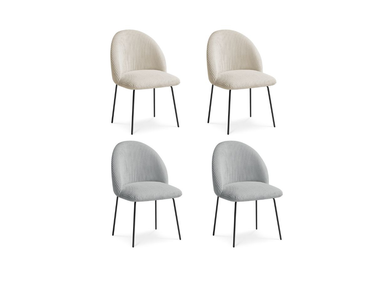 Set LALIE-stoelen in corduroystof en zwarte metalen poten