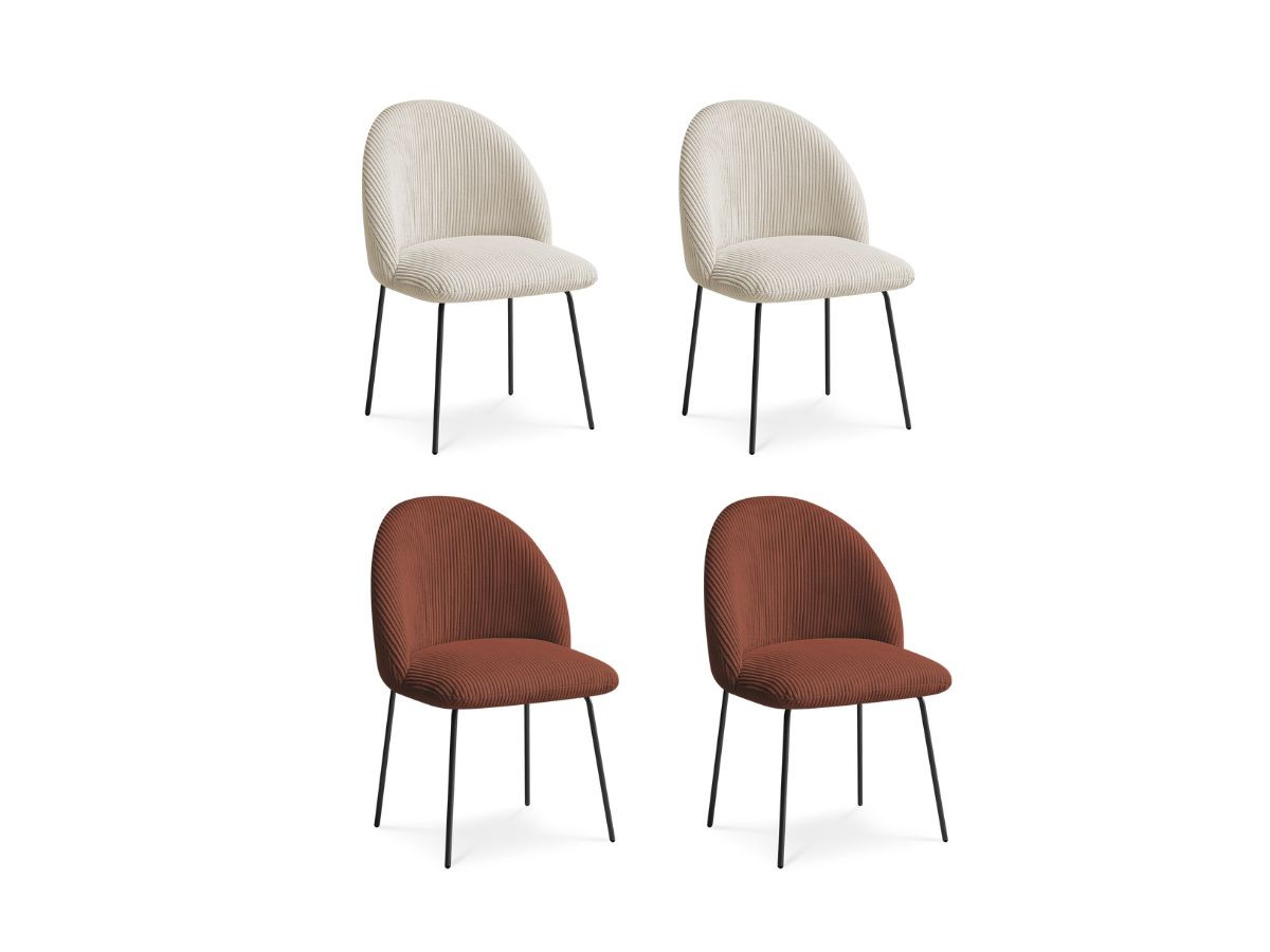 Set LALIE-stoelen in corduroystof en zwarte metalen poten