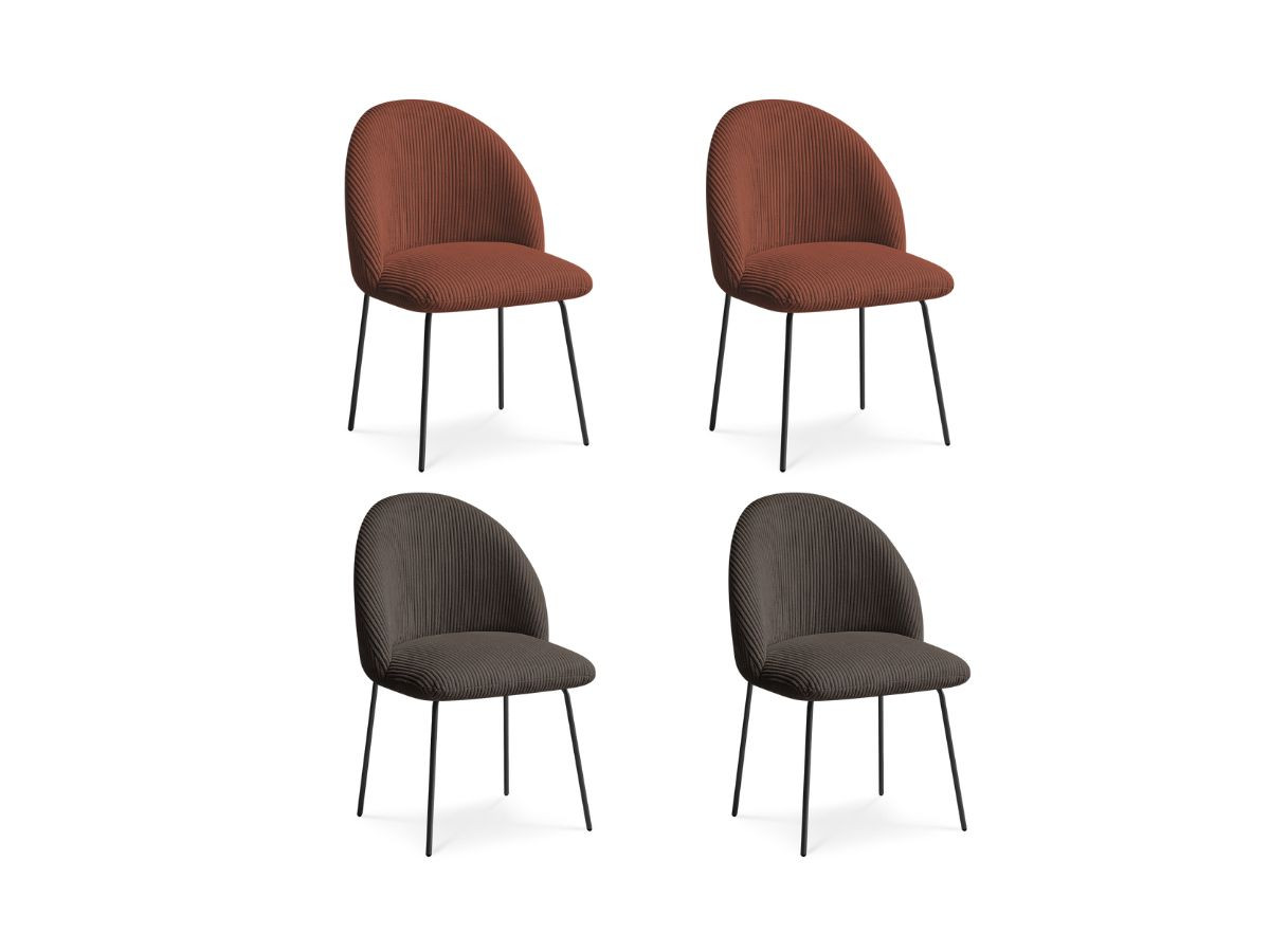lot de chaises lalie tissu velours côtelé et pieds métal noir de couleur orange et taupe