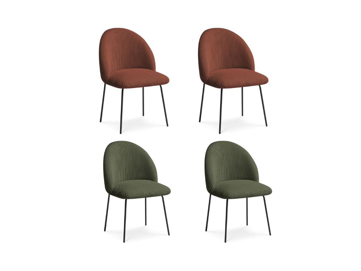 Lot de chaises LALIE tissu velours côtelé et pieds métal noir
