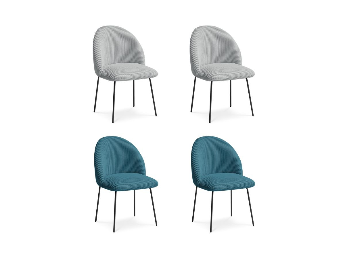 Lot de chaises LALIE tissu velours côtelé et pieds métal noir