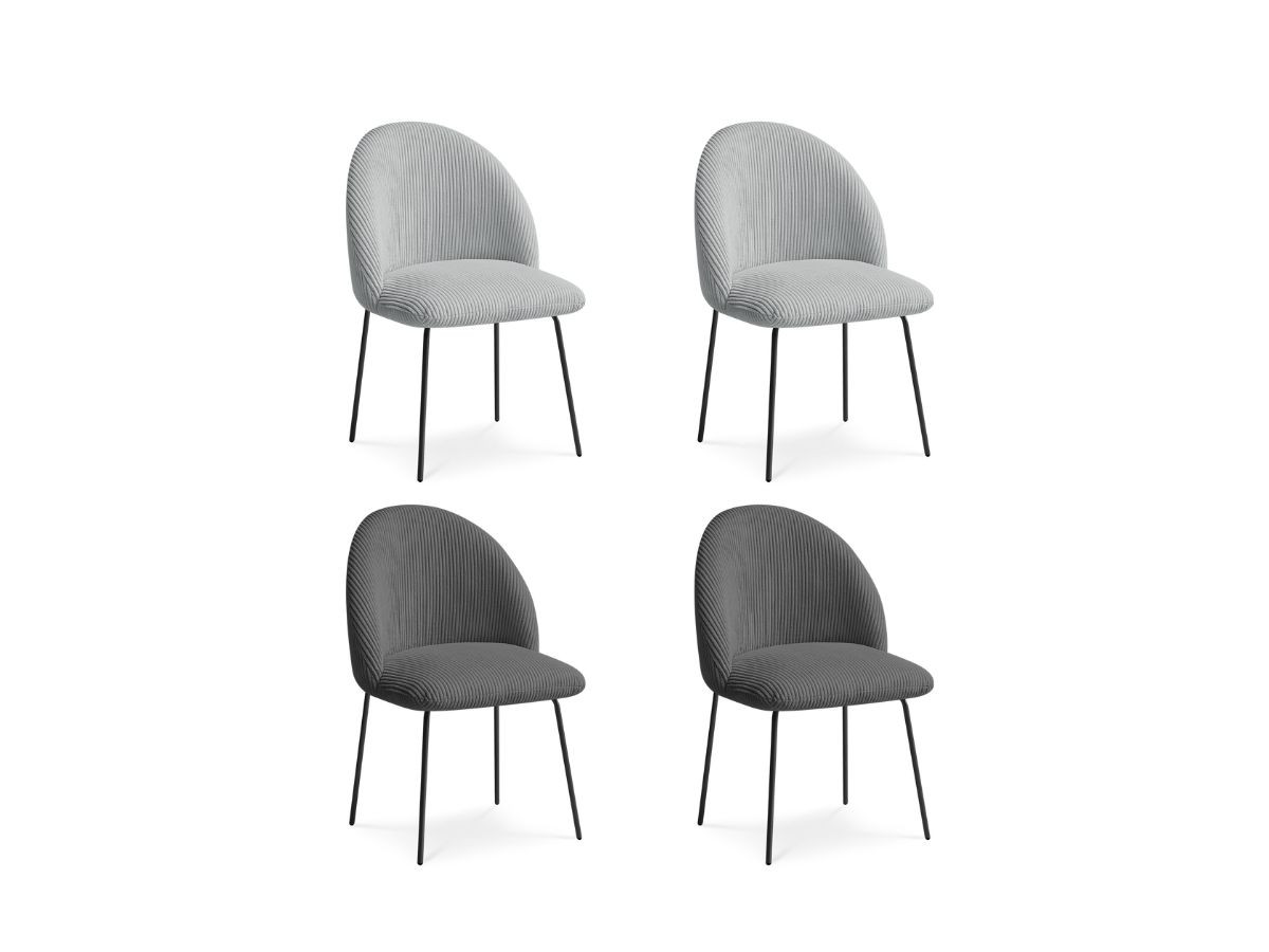 lot de chaises lalie tissu velours côtelé et pieds métal noir de couleur gris clair et gris foncé