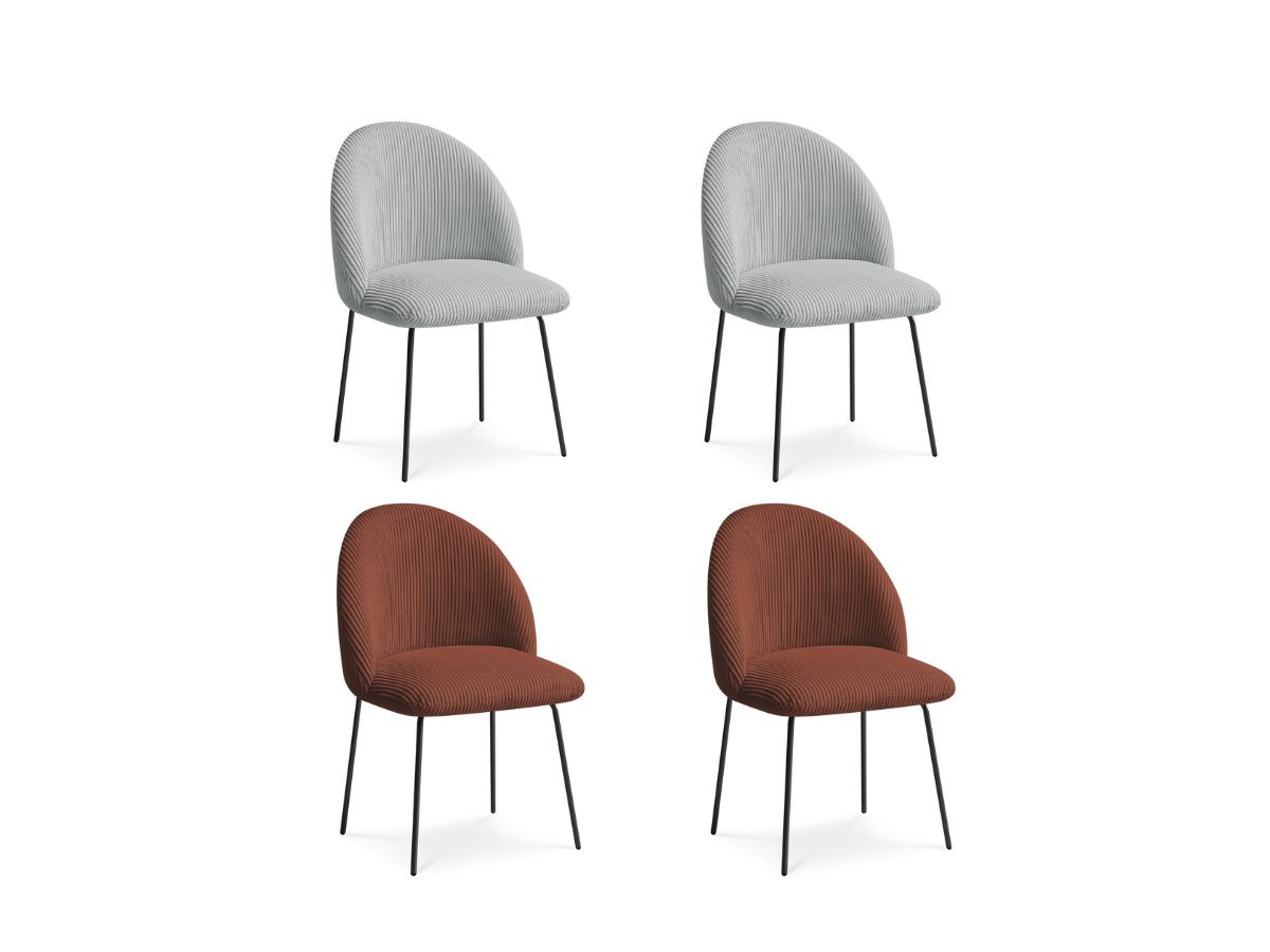 lot de chaises lalie tissu velours côtelé et pieds métal noir de couleur gris clair et orange