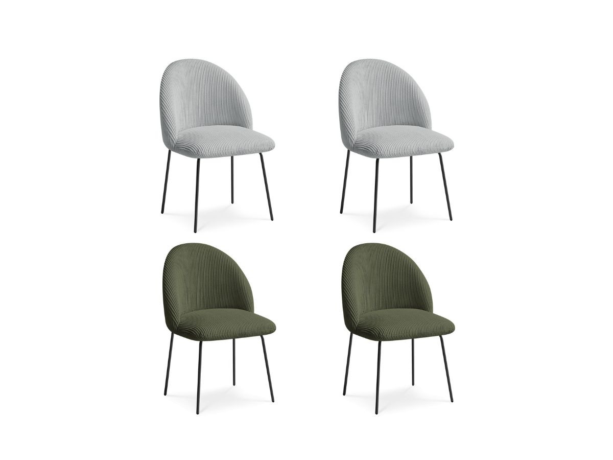 lot de chaises lalie tissu velours côtelé et pieds métal noir de couleur gris clair et vert
