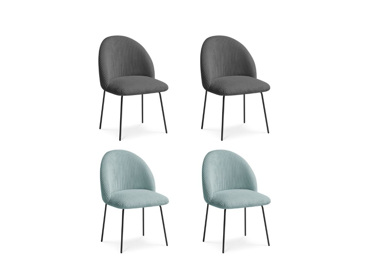 Set LALIE-stoelen in corduroystof en zwarte metalen poten