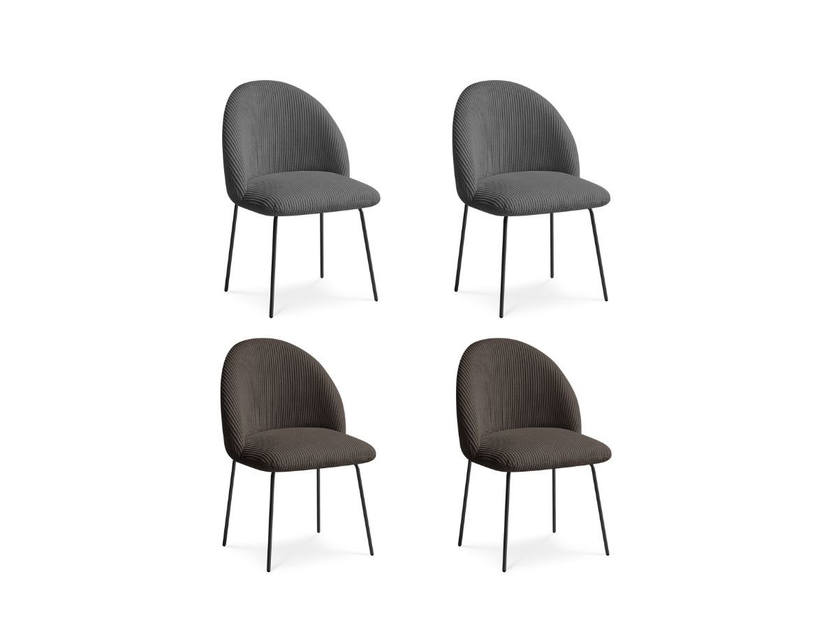 lot de chaises lalie tissu velours côtelé et pieds métal noir de couleur gris foncé et taupe