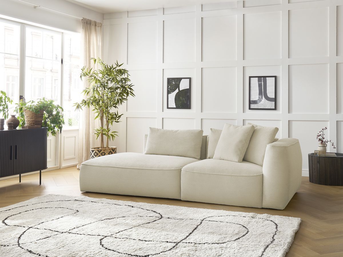 Canapé droit fixe 3 places LEOPOLD velours côtelé beige accoudoir droit BOBOCHIC - Vue supplémentaire 3