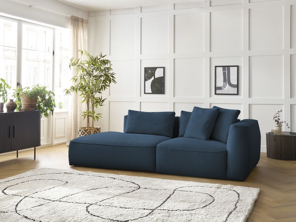 Canapé droit fixe 3 places LEOPOLD velours côtelé bleu foncé accoudoir droit BOBOCHIC - Vue supplémentaire 3
